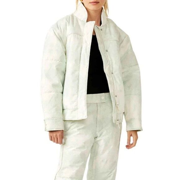 Free People Movement Bunny Slope Printed Puffer Ski Jacket Size XS Mountain Mist - Picture 2 of 6